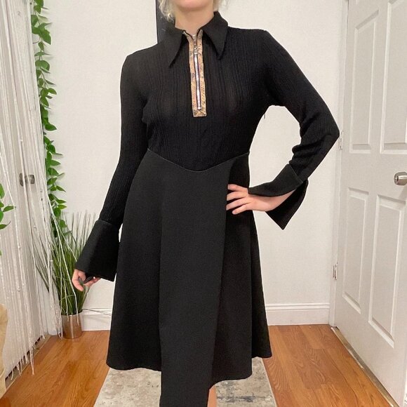 Ellery Flare Sleeve Front Zip Mini Dress Collar Neck Size S Black